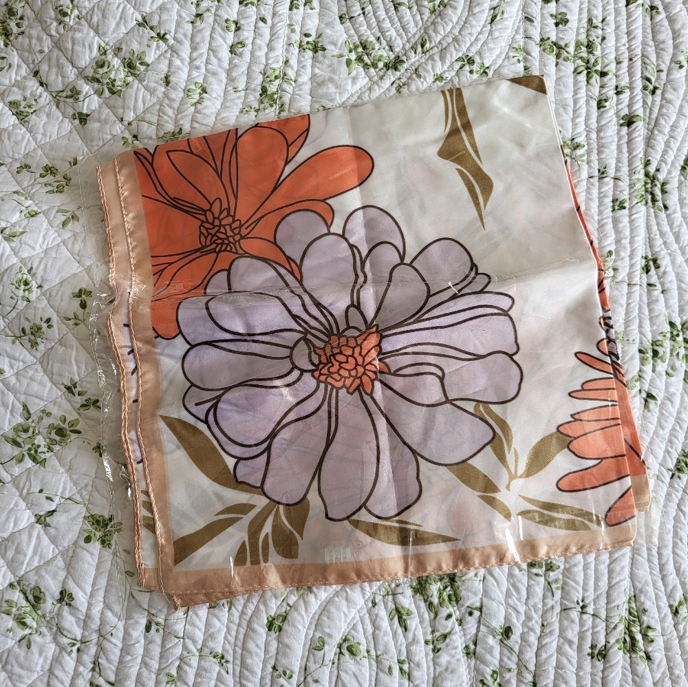 Floral Scarf with Orange and Purple Flowers